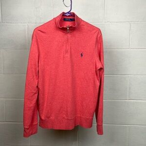 POLO Ralph Lauren Men's Jersey‎ Quarter Zip Sweatshirt SMALL Coral Preppy Pony